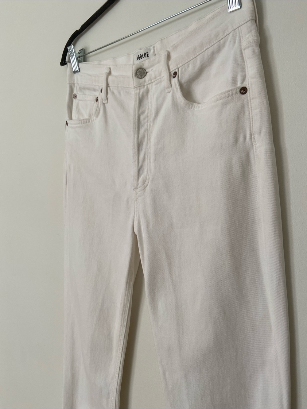 Agolde Riley Crop High Rise Straight Jeans in Sour Cream White size 28 - Picture 6 of 11